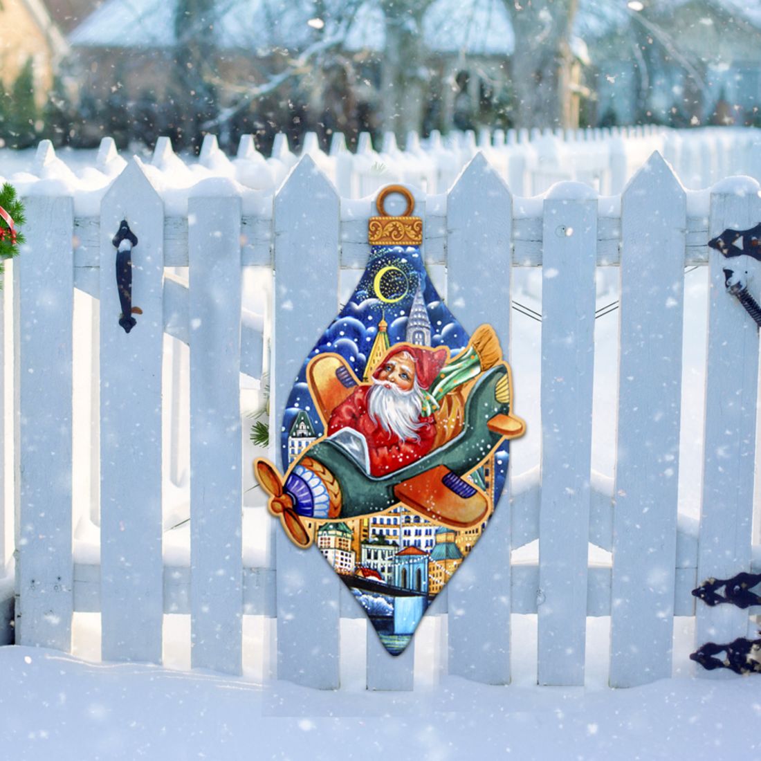 Santa On an Airplane Christmas Door Decor by G. DeBrekht - Christmas Santa Snowman Decor - 8112170H-3