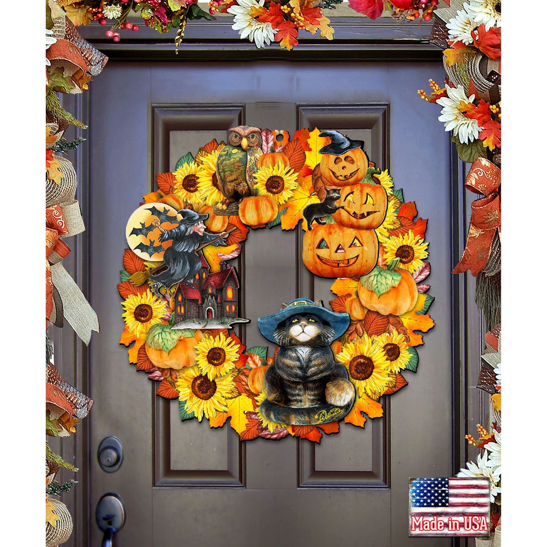 Halloween Holiday Door Wreath by G. DeBrekht - Thanksgiving Halloween Decor - 8185317H-0