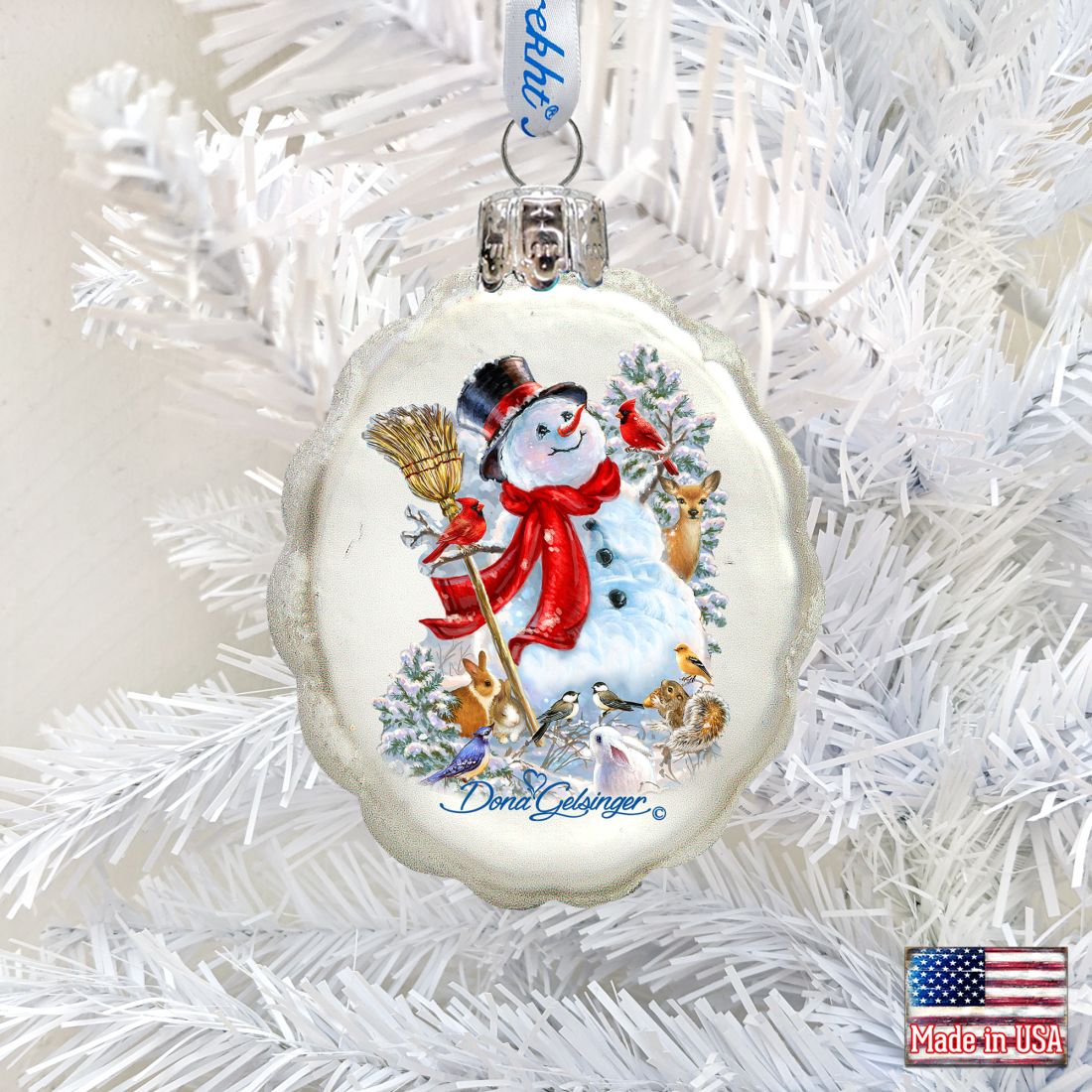 Frosty Forest Friends Mercury Glass Ornament by D. Gelsinger - Christmas Santa Snowman Decor - 778102-1624-1