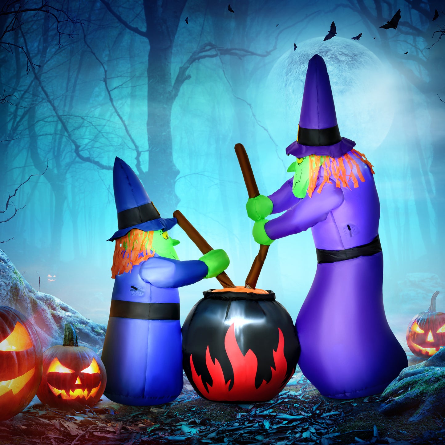 HOMCOM 1.8H m Halloween Inflatable Witches Decoration, Polyester-8