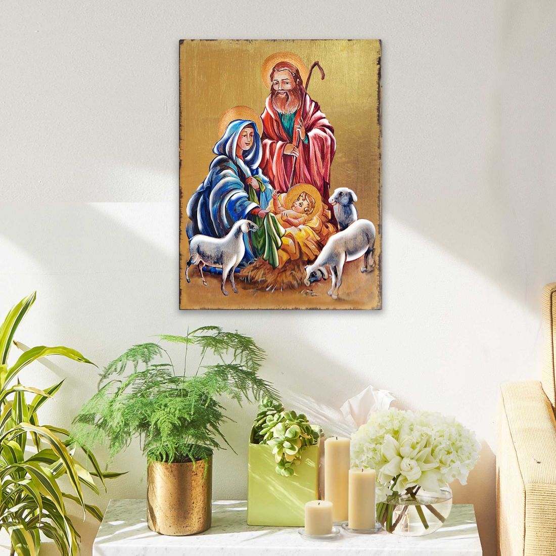 Holy Family Wooden Gold Plated Religious Christian Sacred Icon - Inspirational Icon Decor - 85050-2
