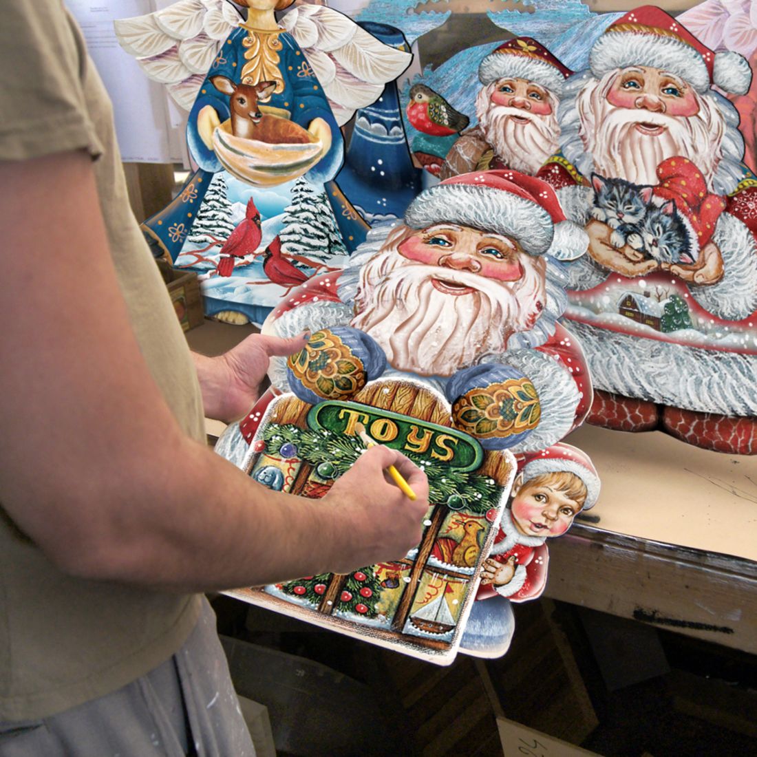 Santa On an Airplane Christmas Door Decor by G. DeBrekht - Christmas Santa Snowman Decor - 8112170H-2