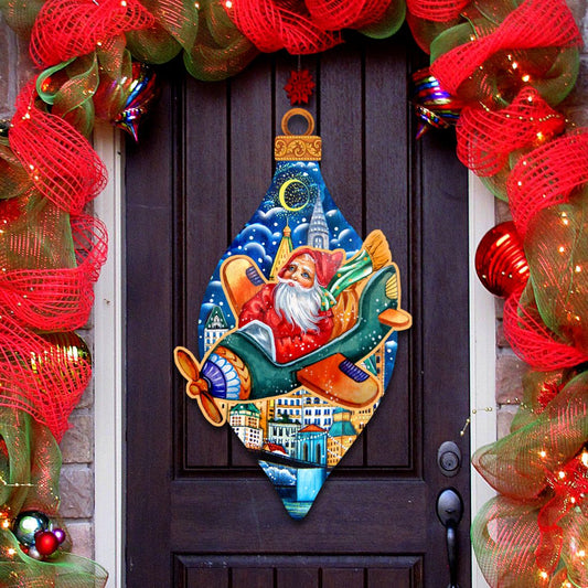 Santa On an Airplane Christmas Door Decor by G. DeBrekht - Christmas Santa Snowman Decor - 8112170H-0