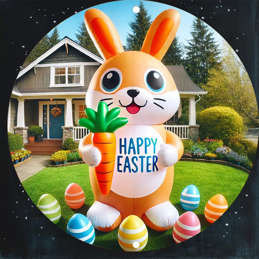 Easter Bunny Inflatable with Vintage Metal Sign-1