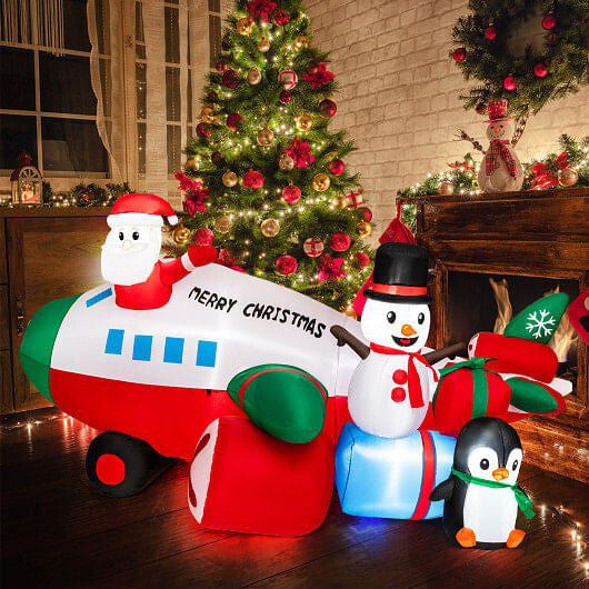 9 Feet Lighted Christmas Inflatable Santa Claus on Helicopter with Penguin-3