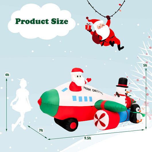 9 Feet Lighted Christmas Inflatable Santa Claus on Helicopter with Penguin-4