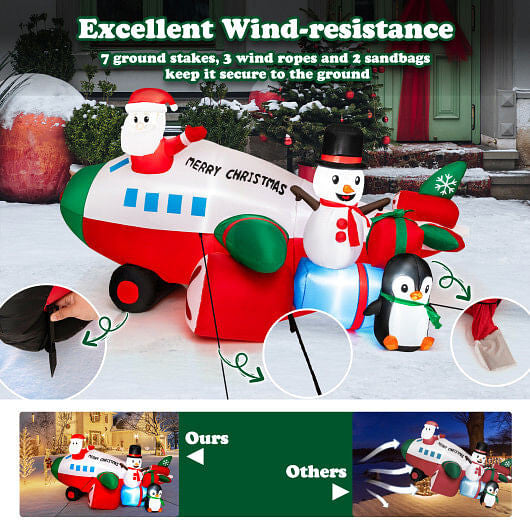 9 Feet Lighted Christmas Inflatable Santa Claus on Helicopter with Penguin-2