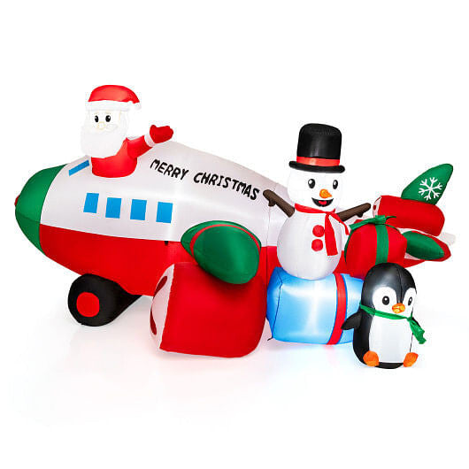 9 Feet Lighted Christmas Inflatable Santa Claus on Helicopter with Penguin-0