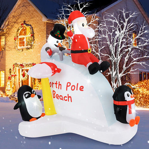 6 Feet Christmas Inflatable with Blow up Penguins and Santa Decoration-1