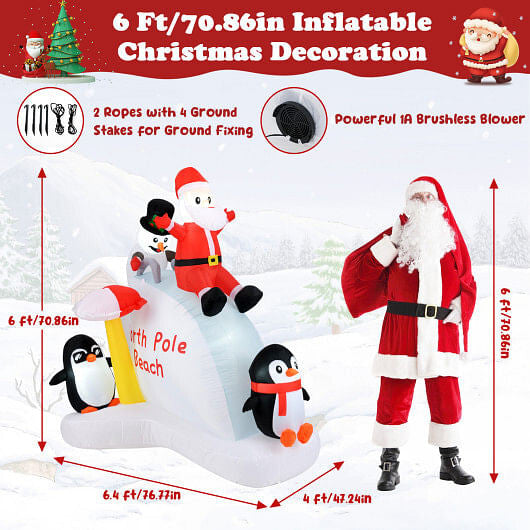 6 Feet Christmas Inflatable with Blow up Penguins and Santa Decoration-4