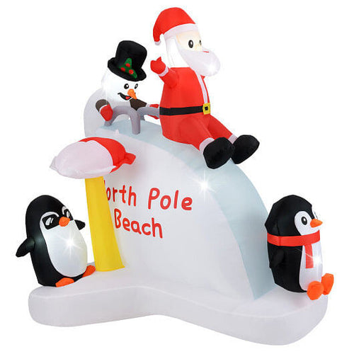 6 Feet Christmas Inflatable with Blow up Penguins and Santa Decoration-0