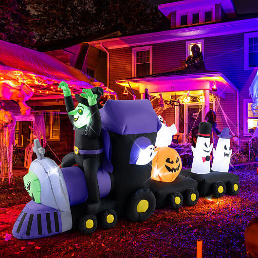 8.2 Feet Long Halloween Inflatable Train with Witch and 4 Ghosts-1