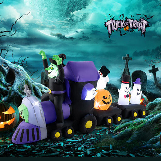 8.2 Feet Long Halloween Inflatable Train with Witch and 4 Ghosts-3