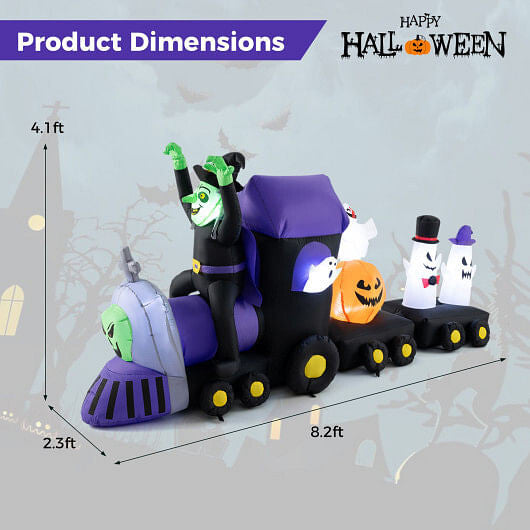 8.2 Feet Long Halloween Inflatable Train with Witch and 4 Ghosts-2